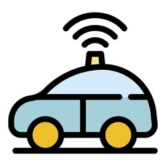 Poster - Driverless car on road icon. Outline driverless car on road vector icon color flat isolated