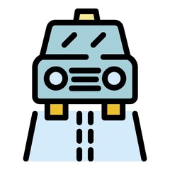 Poster - Smart taxi on road icon. Outline smart taxi on road vector icon color flat isolated