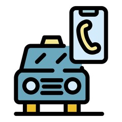 Poster - Call smart taxi icon. Outline call smart taxi vector icon color flat isolated