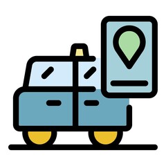 Poster - Check smart taxi location icon. Outline check smart taxi location vector icon color flat isolated