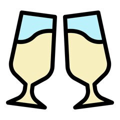 Poster - Two wine glass icon. Outline two wine glass vector icon color flat isolated