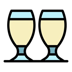 Poster - Two beer glasses icon. Outline two beer glasses vector icon color flat isolated
