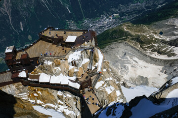 Canvas Print - Aiguille du Midi peak and roof of cable car station seen from Skywalk platform, Mont Blanc massif, French Alps, Haute Savoie region, Chamonix, France