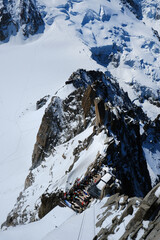 Canvas Print - Aiguille du Midi (3,842 m) peak and platform, world tourists attraction  in the Mont blanc massif seen from skywalk, Chamonix, Haute Savoie region, France