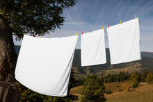 Laundry With Clothes Pins On Line Outdoors