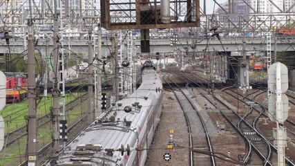 Wall Mural - Movement of long-distance trains, suburban trains and diesel locomotives at a large railway junction