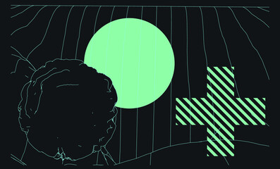 Poster - Glitched and distorted 3D sphere wireframe. Abstract geometric vector illustration. 