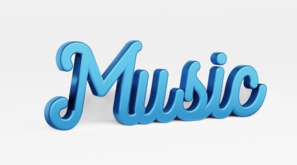 Wall Mural - Music. A calligraphic phrase. 3d logo in the style of hand calligraphy on a white uniform background with shadows. 3d rendering.