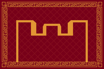 Poster - red and gold background Chinese new year. vector abstract design. castle shape on the middle. old style border china pattern and square texture