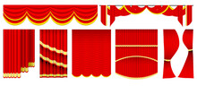Set Of Realistic Red Theater Or Curtain Red Blind Curtain Stage Or Red Theater Background Illustration. 