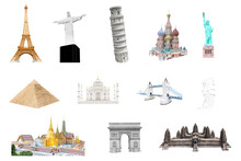 Collection Of Famous Landmarks Around The World Concept Travel Isolated On White Background With Clipping Path
