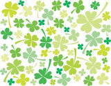 Fototapeta Natura - Green four leaf clovers isolated on white background. Simple floral vector pattern with bright shamrocks.