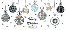 Set Of Hand Drawn Christmas Baubles. Decoration Isolated Elements. Doodles And Sketches Vector Illustration
