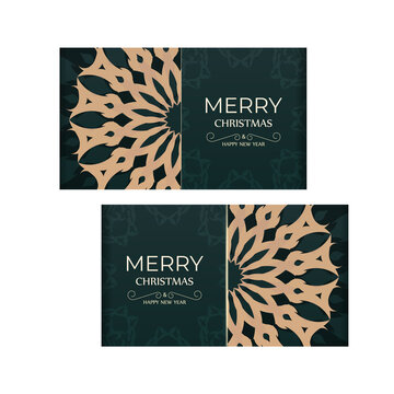 Dark green merry christmas flyer with luxury yellow ornament