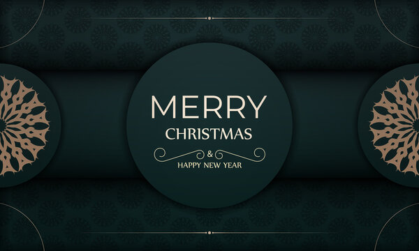 Dark green happy new year flyer with vintage yellow ornament