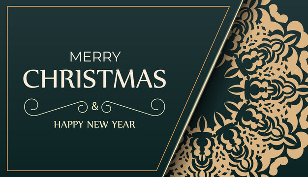 Brochure template Merry christmas dark green color with vintage yellow ornament