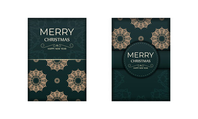 Poster - Dark Green Happy New Year Flyer Template with Vintage Yellow Ornament