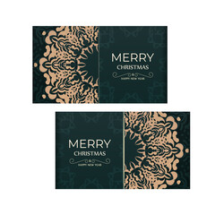 Poster - Dark Green Happy New Year Flyer Template with Abstract Yellow Ornament