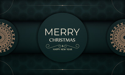 Poster - Dark green Happy New Year greeting card with luxury yellow ornament