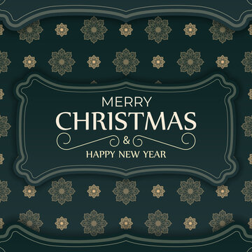 Brochure Merry christmas dark green with vintage yellow pattern