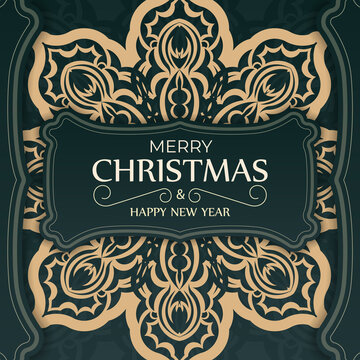 Brochure Merry christmas dark green with vintage yellow ornament