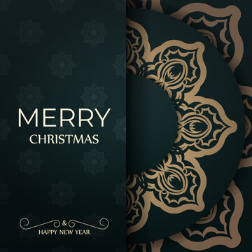 Dark green happy new year brochure with winter yellow pattern