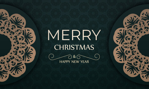 Brochure template Merry christmas dark green color with vintage yellow ornament