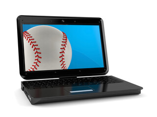 Canvas Print - Baseball ball with laptop