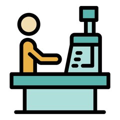 Poster - Store cashier icon. Outline store cashier vector icon color flat isolated