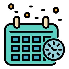 Poster - Calendar and clock icon. Outline calendar and clock vector icon color flat isolated