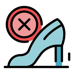 Sticker - Shoes delivery service icon. Outline shoes delivery service vector icon color flat isolated