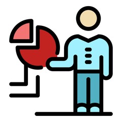 Poster - Presentation chart man icon. Outline presentation chart man vector icon color flat isolated