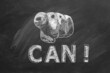 You can. Close up of a human hand pointing at you with lettering CAN. Illustration drawn in chalk on blackboard. Business motivational inspirational quotes.