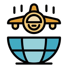 Poster - Global fly system icon. Outline global fly system vector icon color flat isolated