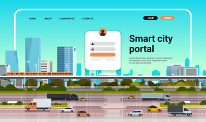 Poster - smart city portal website landing page template cityscape background horizontal copy space
