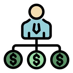 Poster - Manager money scheme icon. Outline manager money scheme vector icon color flat isolated