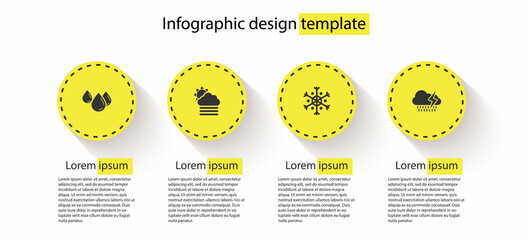 Wall Mural - Set Water drop, Fog and cloud with sun, Snowflake and Cloud rain lightning. Business infographic template. Vector