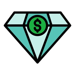 Poster - Diamond money broker icon. Outline diamond money broker vector icon color flat isolated
