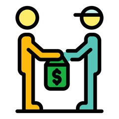 Poster - Courier take money broker icon. Outline courier take money broker vector icon color flat isolated