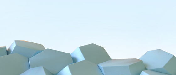 Aufkleber - Abstract background. futuristic Hexagon shapes and Origami Paper with Graphic Design on Blue. Banner, Artwork, Website - 3d rendering