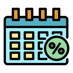 Poster - Calendar with percent icon. Outline calendar with percent vector icon color flat isolated