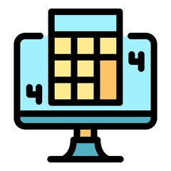 Poster - Calculator computer icon. Outline calculator computer vector icon color flat isolated