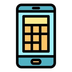 Wall Mural - Calculator on phone icon. Outline calculator on phone vector icon color flat isolated