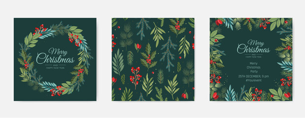vector christmas cards set. holiday party card templates design