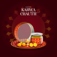 Wall Mural -  Karwa Chauth pooja thali vector