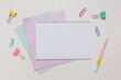Notepad, exercise book and pen on the desk. Mock up in copy space office on white background. Back to school