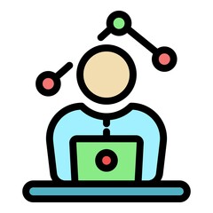 Poster - Laptop modern trader icon. Outline laptop modern trader vector icon color flat isolated