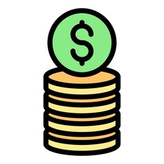 Poster - Credit coin stack icon. Outline credit coin stack vector icon color flat isolated