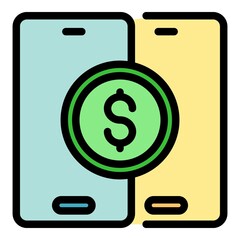 Poster - Smartphone money transfer icon. Outline smartphone money transfer vector icon color flat isolated