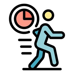 Poster - Running on time icon. Outline running on time vector icon color flat isolated